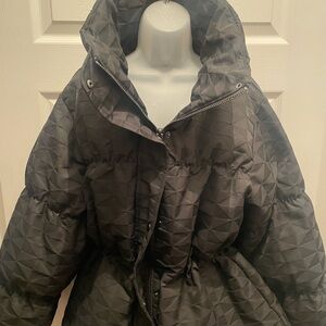 All Saints Black Puffer Jacket with Quilted Design and High Collar